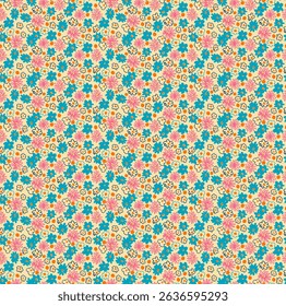 Small vector flowers daisy seamless pattern. Natural wallpaper, floral decoration illustration. Hand drawn elements. Children's drawing. Print for a dress or swimsuit