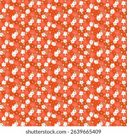 Small vector flowers daisy seamless pattern. Natural wallpaper, floral decoration illustration. Hand drawn elements. Children's drawing. Print for a dress or swimsuit