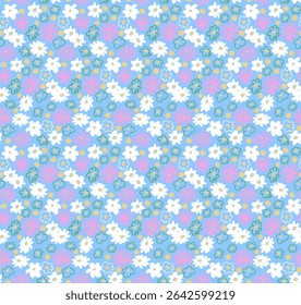 Pequeno vetor flores daisy padrão sem emenda. Papel de parede natural, decoração floral ilustração. Elementos desenhados à mão. Desenho infantil. Impressão para um vestido ou maiô