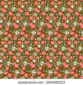 Small vector flowers daisy seamless pattern. Natural wallpaper, floral decoration illustration. Hand drawn elements. Children's drawing. Print for a dress or swimsuit