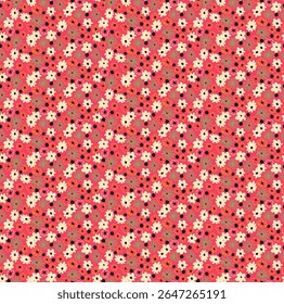 Small vector flowers daisy seamless pattern. Natural wallpaper, floral decoration illustration. Hand drawn elements. Children's drawing. Print for a dress or swimsuit
