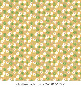 Small vector flowers daisy seamless pattern. Natural wallpaper, floral decoration illustration. Hand drawn elements. Children's drawing. Print for a dress or swimsuit