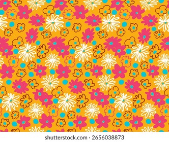 Pequeño patrón sin fisuras de flores de Vector. Fondo de pantalla natural, ilustración de decoración floral. Elementos dibujados a mano. Dibujo infantil. Imprimir para un vestido o traje de baño