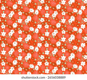 Small vector flowers daisy seamless pattern. Natural wallpaper, floral decoration illustration. Hand drawn elements. Children's drawing. Print for a dress or swimsuit