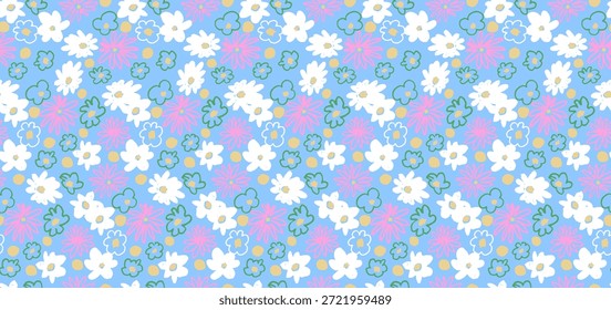Pequeño patrón sin fisuras de flores de Vector. Fondo de pantalla natural, ilustración de decoración floral. Elementos dibujados a mano. Dibujo infantil. Imprimir para un vestido o traje de baño