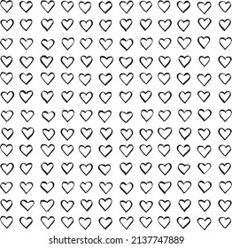 Small Vector Individual Hand Drawn Heart Shape Pattern. Scribble, grunge, rough line illustrations. Cute outlines of hearts, for romantic, friendship, loving designs or Valentine's Day cards.