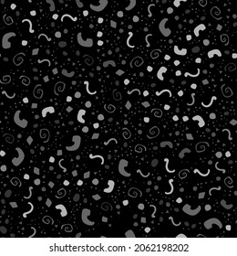 Kleiner Vektorspot zum Geburtstag. Schwarzer Spot Form Dot. Abstrakter Zufallspunkt. Grauer, fliegender Hintergrund Form Geometrisches Kunstdotsplotch. Party-Hintergrund. Nahtlose Vintage Drop. Weißes Muster Baby Design.