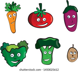 small vegetables with various looks and expressions