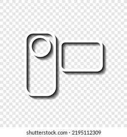 Small video camera simple icon vector. Flat design. White with shadow on transparent grid. 