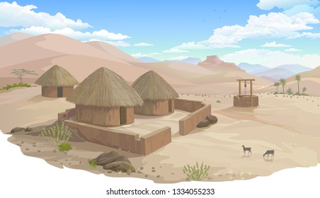 A small village in the middle of a hot desert.