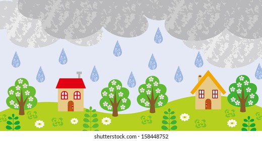 Small Village on rainy day