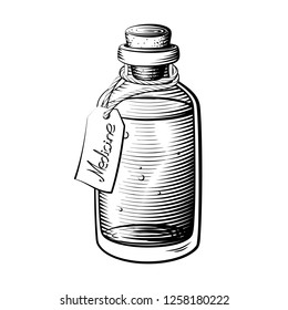 Small Vintage Bottle Vector With Label Tag For Medicine Or Essential Oils.