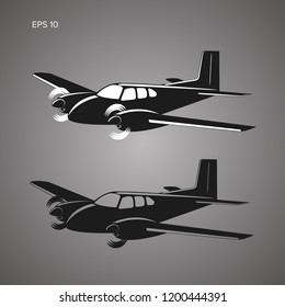 Small vintage plane vector illustration. Twin engine propelled aircraft. Vector illustration. Icon. Turboprop private plane