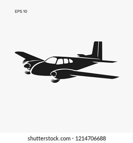 Small vintage plane vector illustration. Twin engine propelled aircraft. Vector illustration. Icon. Turboprop private plane