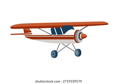 Pequeño plano de hélice vintage, colores naranjas y blancos brillantes, diseño clásico de la cola del dragger, estilo plano profesional limpio, aislado en el fondo blanco, aviación retro. Ilustración vectorial.