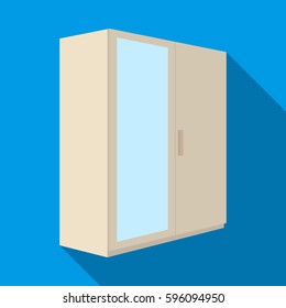 A small wardrobe with a clean mirror.Bedroom furniture single icon in flat style vector symbol stock illustration.