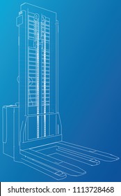Small Warehouse Forklift. Abstract drawing. Tracing illustration of 3d.