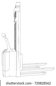 Small Warehouse Forklift. Abstract drawing. Tracing illustration of 3d.