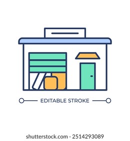 Small warehouse RGB color icon. Flexible storage. Garage. Industrial property. Real estate. Commercial space. Isolated vector illustration. Simple filled line drawing. Editable stroke