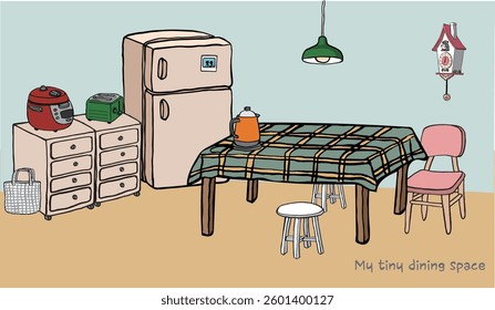 Small but warm and cozy dining space for a student living alone