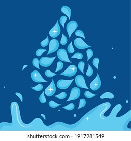 small water drops in water drop shape over blue background, colorful design, vector illustration