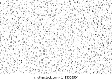 Vetor de textura de pequenas gotas de água. Textura de sobreposição de janela chuvosa Chuva sobre fundo de vidro. Efeito texturizado abstrato de meio-tom. Ilustração vetorial. EPS 10.