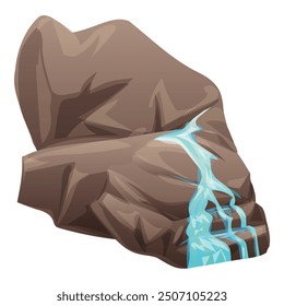 Small waterfall flowing down rocks, a cartoon illustration of a natural element for video games