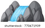 Small waterfall on the rocks illustration