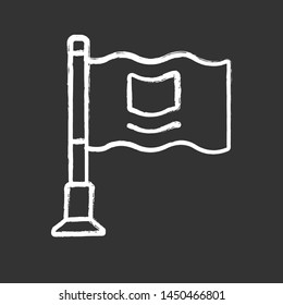 Small waving flag on metal flagpole chalk icon. Rectangular pennant isolated vector chalkboard illustration. National symbol, corporate identity, company insignia. GPS navigation mark, location marker