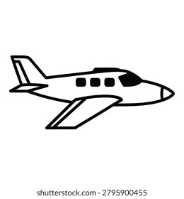 Small white airplane illustration with black outline and windows icon