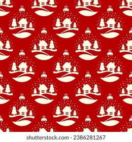 Small white beautiful Christmas balls isolated on a red background. Cute monochrome holiday seamless pattern. Vector simple flat graphic illustration. Texture.