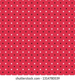 Small white and black polka dot pattern on a red background. Vector graphic.