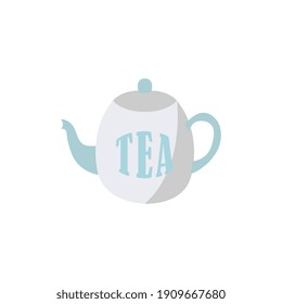 Small white and blue teapot flat icon on white background vector illustration