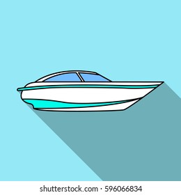 A small white boat with a motor.Boat for speed and competition.Ship and water transport single icon in flat style vector symbol stock illustration.