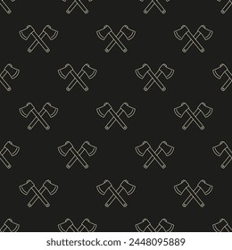 Small white contour linear crossed axes isolated on a black background. Monochrome seamless pattern. Vector simple flat graphic illustration. Texture.