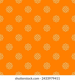 Small white contour linear flowers isolated on an orange background. Cute floral monochrome seamless pattern. Vector simple flat graphic illustration. Texture.