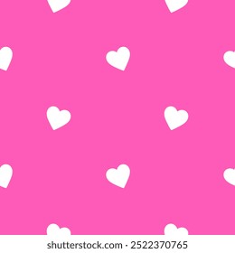 Small white cute and trend hearts on hot pink background seamless pattern for Valentine's Day. Pink seamless girlish background. Suitble for prints, wrapping and backgrounds	