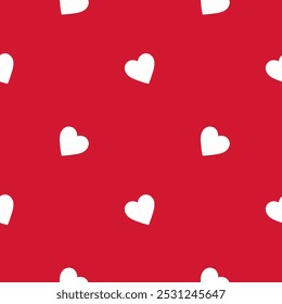 Pequeños corazones blancos lindos y de tendencia en el fondo rojo sin patrón para el día de San Valentín. Fondo de niña rosa sin fisuras. Adecuado para impresiones, envolturas y fondos	