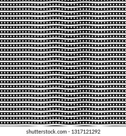 Small white dots on curved black lines horizontal stripes black monochrome vector geometric background