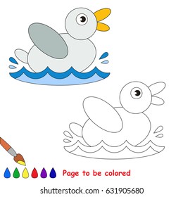Small White Duck to be colored, the coloring book for preschool kids with easy educational gaming level.