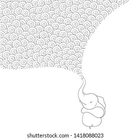 Small white elephant blowing doodles through his trunk. Creative doodle illustration with baby animal. Easy to change color.