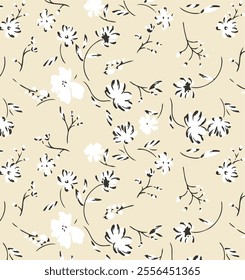 Small white flowers. light beige background. Ditsy floral background. The elegant the template for fashion prints.