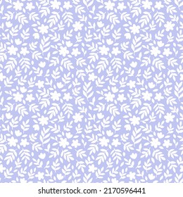 Flores blancas pequeñas sobre el fondo azul del vector patrón sin fisuras. Fondo floral vintage. Patrón vectorial transparente para el diseño y las impresiones de moda. Estilo marrón.