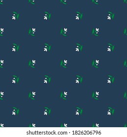 Small white flowers on a dark blue background. Ideal for textiles, scrapbooking, packing materials and more.