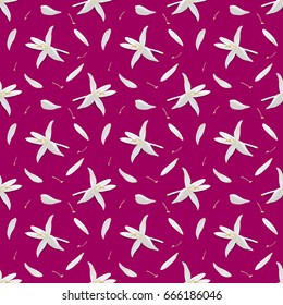 Small white flowers on Red lilac background,seamless vector illustration