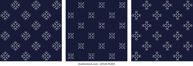 Small white flowers pattern abstract shapes geometric motif continuous minimal background. Modern fabric design textile swatch, ladies dress, man shirt all over print block.