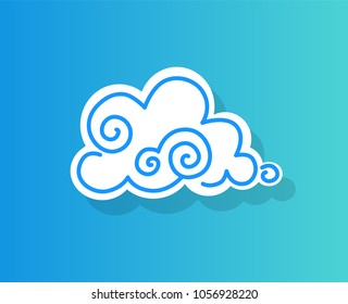 Small white fluffy light cloud in clear blue sky. Soft little cloud with curls. Part of sky with slight precipitation cartoon vector illustration.