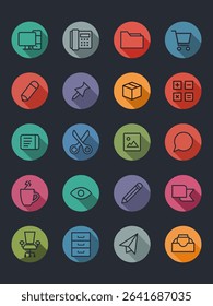 Small white line UI icons on gray color background. App interface symbol.