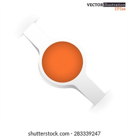 Small white and orange shadowed label like a watch with place for text. Vector illustration.