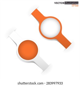 Small white and orange shadowed label like a watch with place for text. Vector illustration.